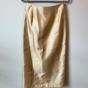 Talbots Gold Silk Long Midi Pencil Skirt